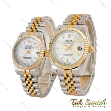 ساعت ست رولکس دورنگ طلایی صفحه سفید صدفی خطی Rolex-5210-S