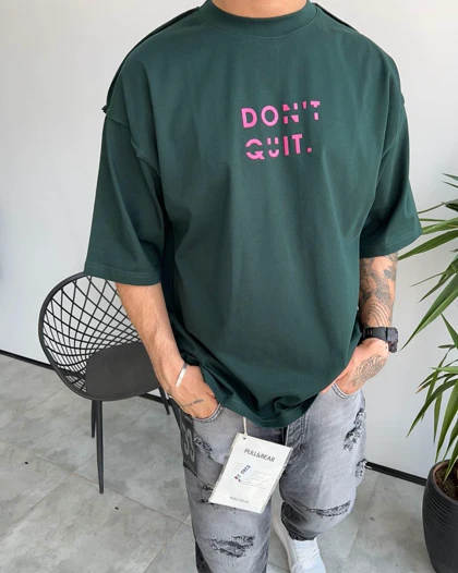 تیشرت یقه گرد سبز DONT QUIT