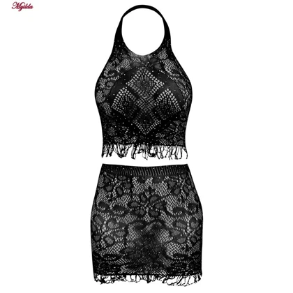 ست دو تکه مدل نگین‌دار فانتزی کد 4860-7162 رنگ مشکی