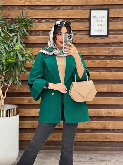 مانتو لینن دو دکمه آستین مثلثی