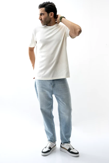 تیشرت آستین کوتاه ژاکارد بیسیک مردانه