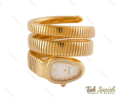 ساعت بولگاری زنانه ماری طلایی سفید نگین‌دار Bvlgari-3990-L