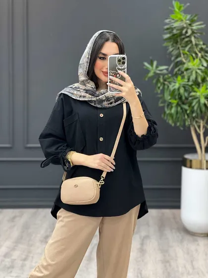 مانتو جلوبسته آستین گت دار