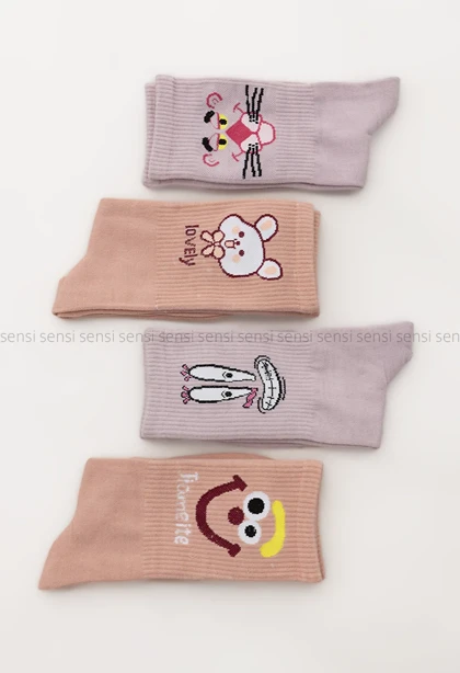 جوراب پلنگ صورتی نیم ساق پنبه کد1004920