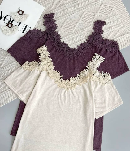 تاپ سرشانه باز یقه دانتل کد 3800