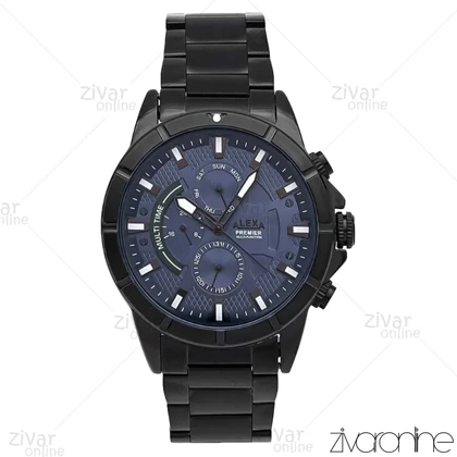 ساعت الکسا پریمیر A0104 مردانه سه موتوره مشکی صفحه سرمه ای 106155