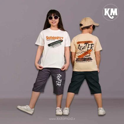تیشرت شلوارک کتان طرح اسکیت برد