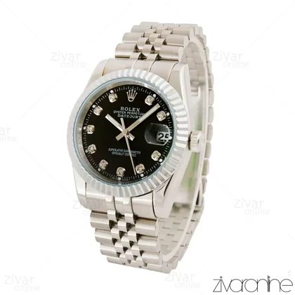 ساعت رولکس دیت جاست نقره ای صفحه مشکی مردانه 104534