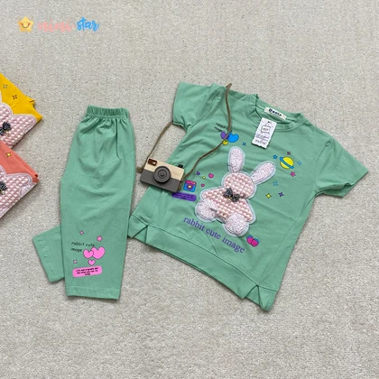 تیشرت شلوارک دخترانه DENIZ خرگوش پولکی 3 الی 8 سال