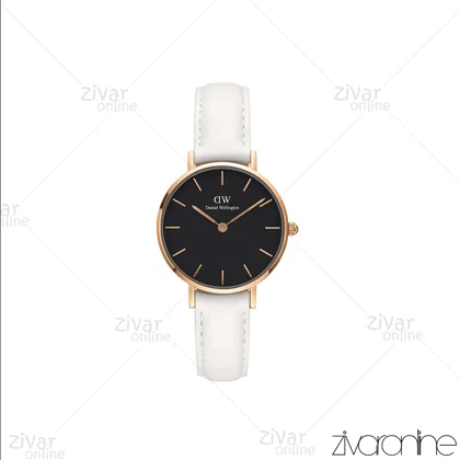 ساعت دنیل ولینگتون زنانه قاب رزگلد صفحه مشکی بند چرم سفید 104911