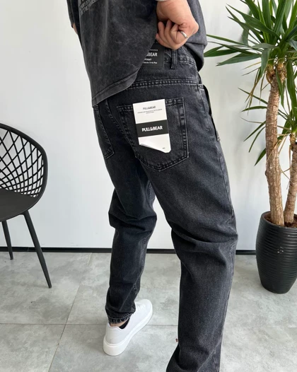 شلوار استریت فیت طوسی ساده Pull & Bear