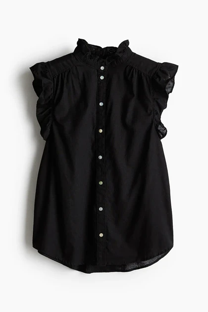 بلوز لینن آستین چین‌دار دکمه صدفی H&M270