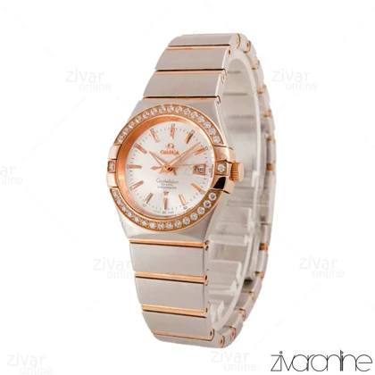 ساعت امگا کانسلیشن زنانه رزگلد نقره ای دور نگین 106841