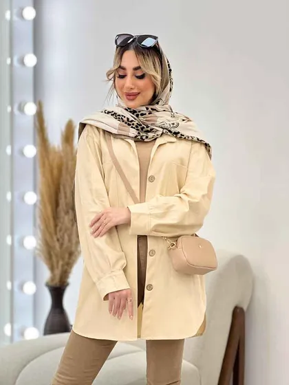 مانتو دو جیب دکمه چوبی