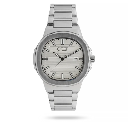 ساعت مچی مردانه کرست بند استیل نقره ای کد Crest 6302