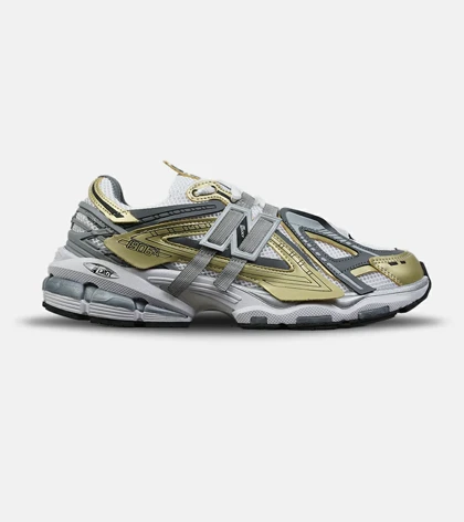 کفش کتانی مردانه و زنانه سفید طوسی طلایی New Balance 1906R مدل 9018