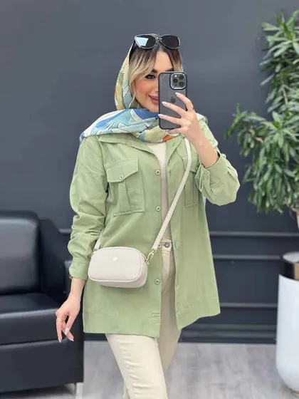 مانتو سر جیب دکمه آستین پیله