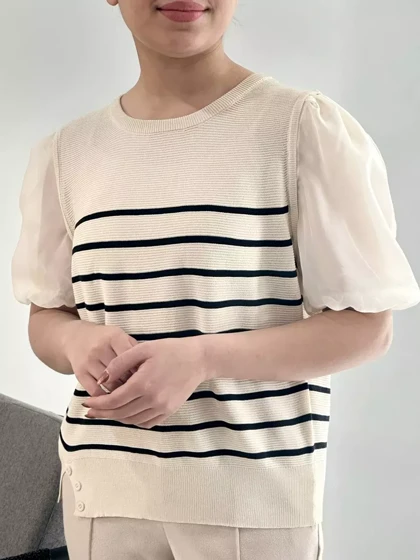 بلوز بافت راه راه استین پف کد 5361