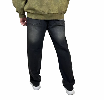 شلوار جین زاپ‌دار مردانه ذغالی با شست دارک واش