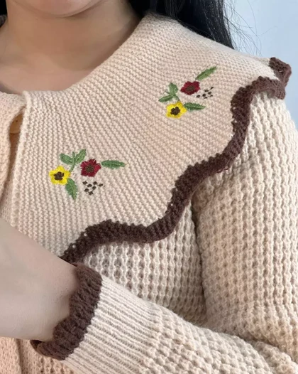 ژاکت بافت یقه گلدوزی عروسکی 2 کد 5454