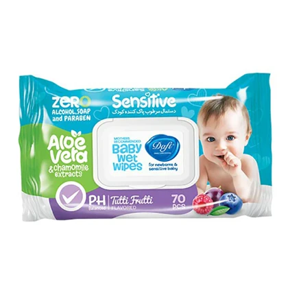 دستمال مرطوب درب‌دار دافی مدل SENSETIVE مناسب پوست حساس بسته 70 عددی