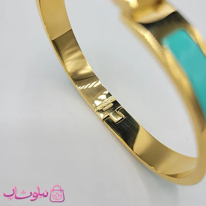 دستبند زنانه هرمس سبز طلایی استیل قفل اورجینال کد 680