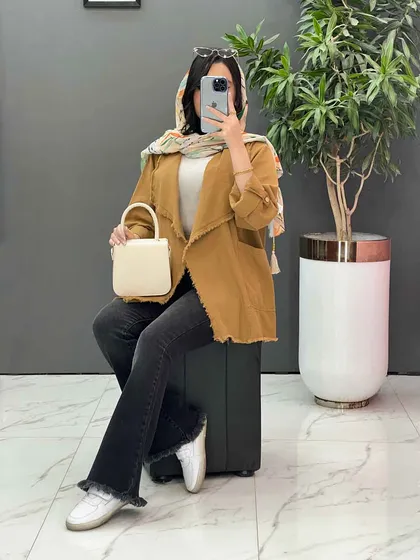 مانتو کتان یقه آمریکایی