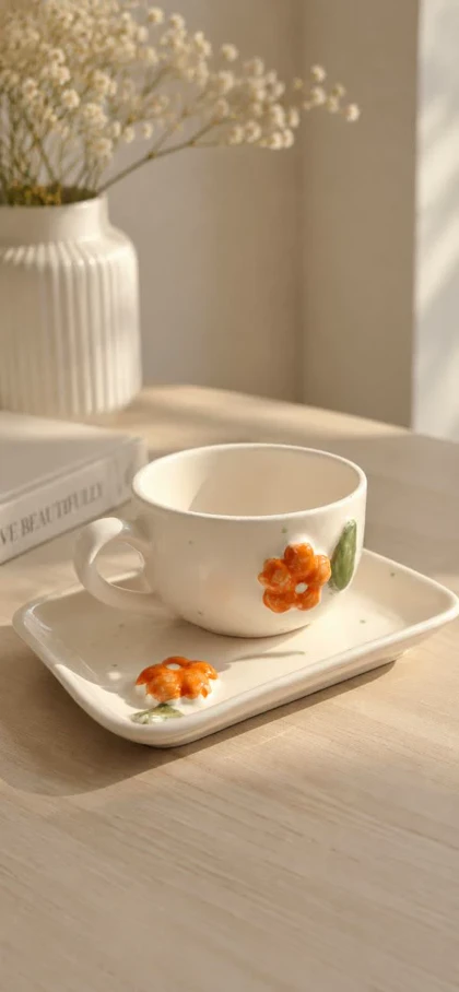 ست چای خوری تک نفره گل برجسته