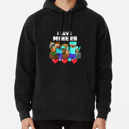 هودی طرح i love miners minecraft, clothing for children and adults, t-shirts, stickers ماینکرافت کد 22464
