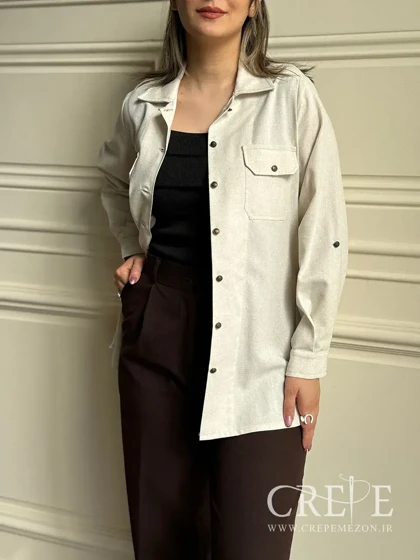 شومیز مانتویی لینن دو جیب