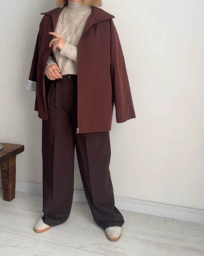 ترنچ کت Fly قهوه ای (قد کوتاه)