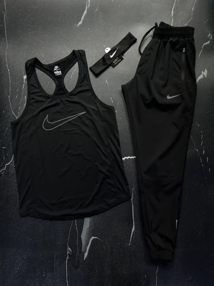 ست رکابی + شلوار + هدبند نایکی با تم مشکی