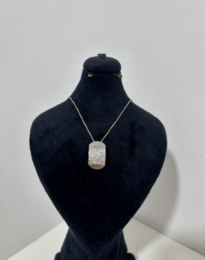 گردنبند نقره ایتالیایی زنانه پلاک مستطیل 1002
