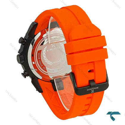 ساعت رومانسون مردانه کورنوگراف دار مشکی بند رابر نارنجی Romanson-8263-G