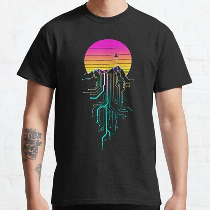 تیشرت با طرح Synth Mountain Sunrise سایبر پانک کد 18351