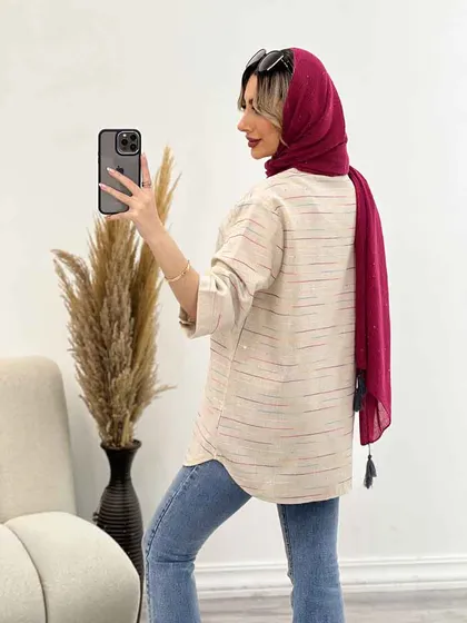 مانتو لینن نچرال یقه دار