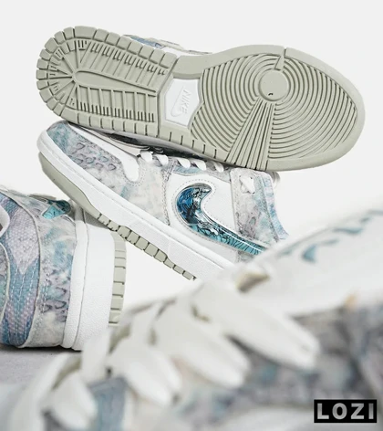 کفش کتانی مردانه و زنانه طوسی سفید آبی نایک NIKE dunk low steam puppet مدل 7204