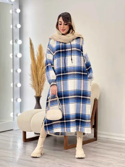پیراهن بلند چهارخونه کلاهدار