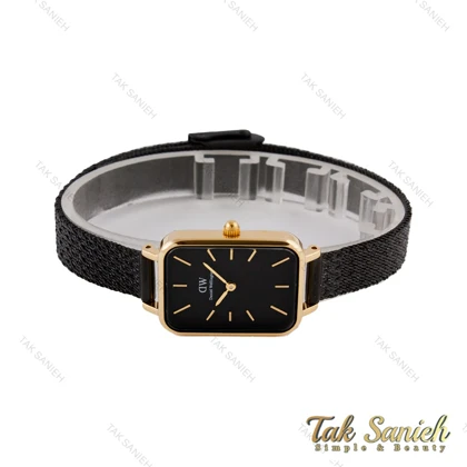 دنیل ولینگتون زنانه مستطیلی بند حصیری مشکی قاب طلایی DW-5729-L