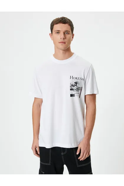 Hokusai تیشرت دارای مجوز پشت چاپ آستین کوتاه یقه خدمه نخی 4SAM10848HK