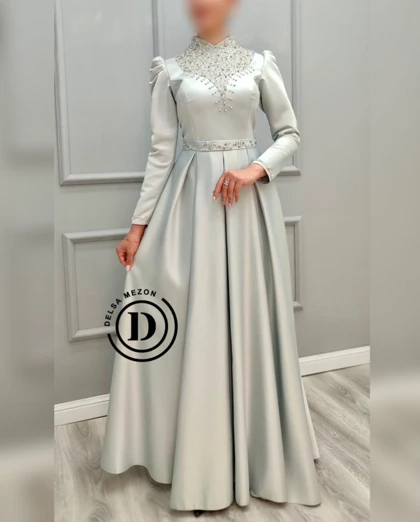 پیراهن عروس و محضر یقه مروارید 907