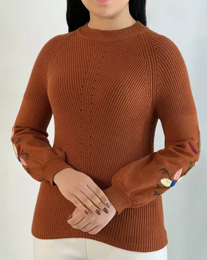 پلیور بافت استین گلدوزی 2 رنگ کد 5460