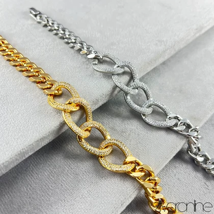 دستبند طرح کارتیه زنانه نگین‌دار 40128