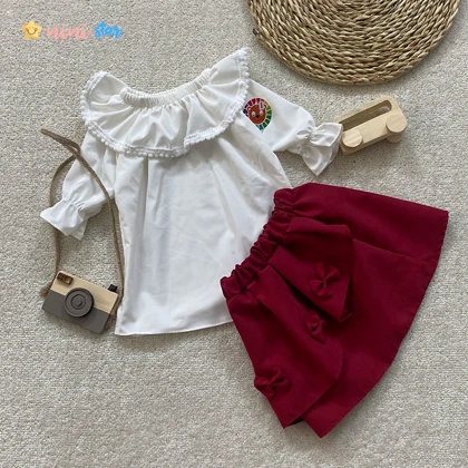 شومیز دامن دخترانه جلو پاپیون 3 تا 5 سال