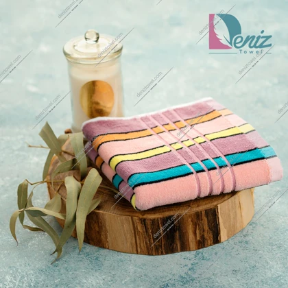 حوله دستی طرح لاین چند رنگ (گلبهی)