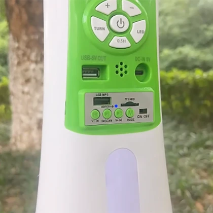 پنکه شارژی خورشیدی ایستاده مدل GD-966BT با دو لامپ LED