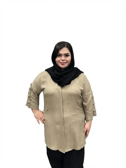شومیز سایز بزرگ زنانه مدل آستین کرکره ای (یقه ایستاده)