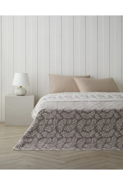 پتو دو نفره English Home مدل Foliage پنبه اکریلیک - خاکستری