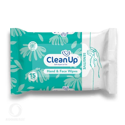 دستمال مرطوب دست و صورت CLEAN UP پوست حساس 15 عددی