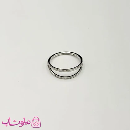 پیرسینگ گوش یا بینی استیل نقره ای رنگ دولاین نگین‌دار کد 749